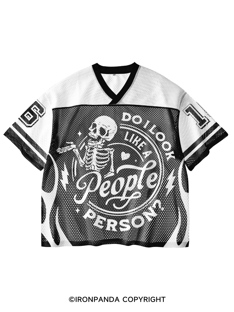 DO I LOOK LIKE A PERSON? V-Neck Open Hole Mesh Top
