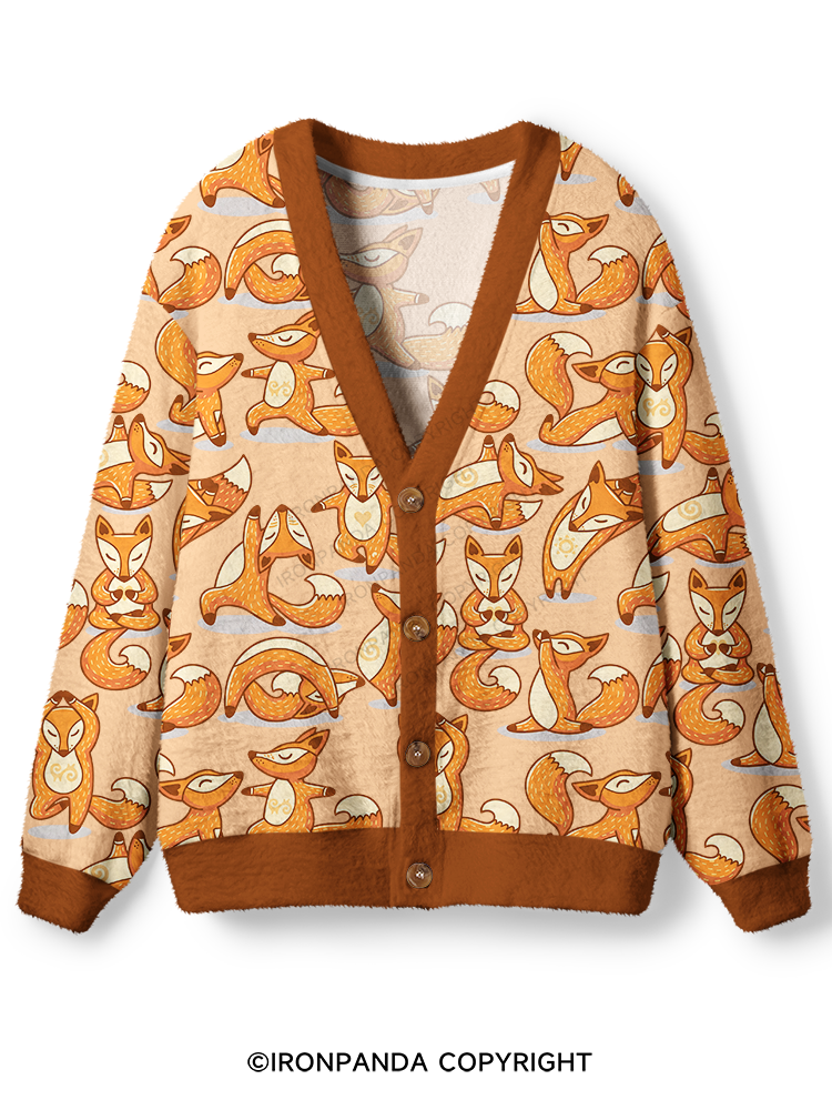 FOREST SPIRIT FOX STRETCH TIME Ugly Cardigan Sweater