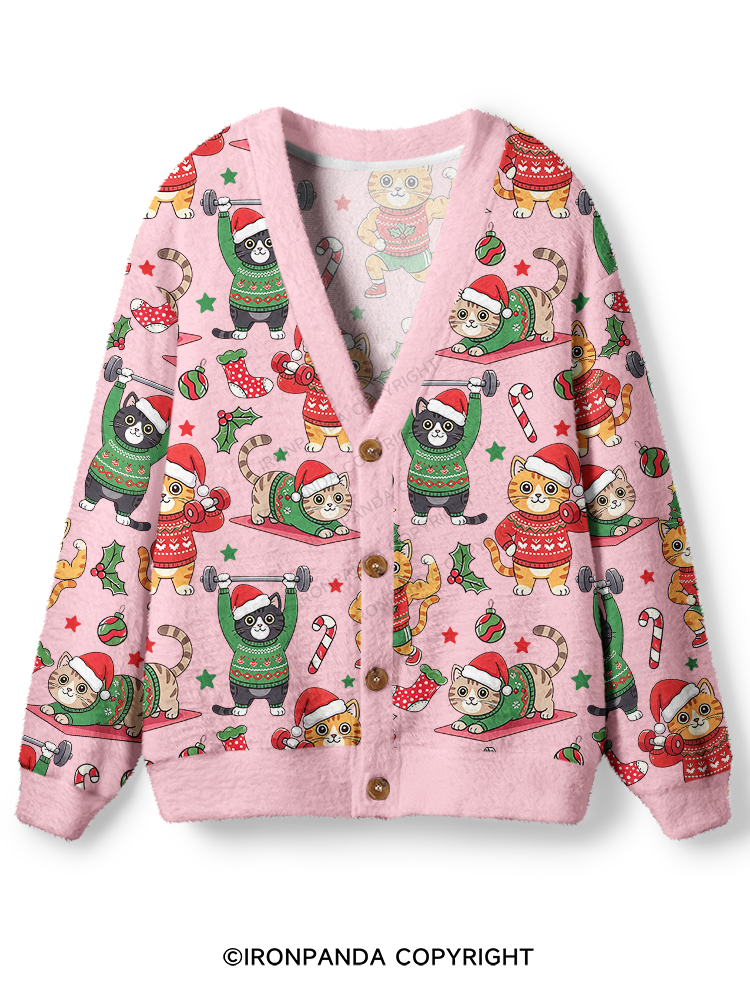 CHRISTMAS FITNESS CATS Ugly Cardigan Sweater