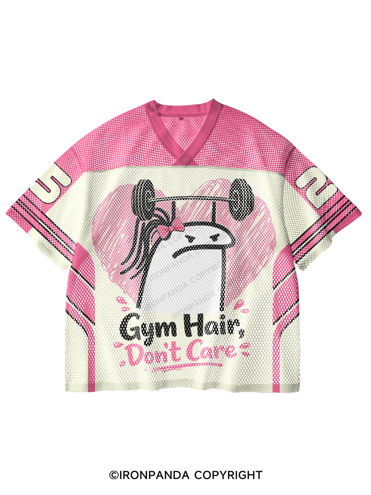 Gym Hair Don't Care V-Neck Open Hole Mesh Top