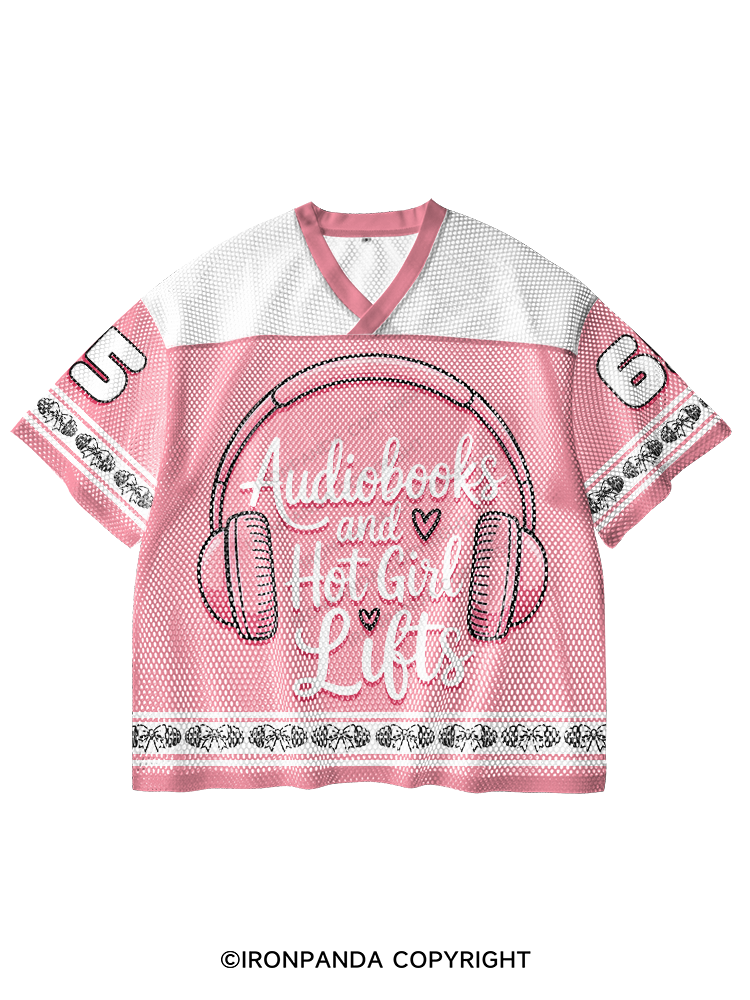 AUDIOBOOKS AND HOT GIRL LIFTS HEART V-Neck Open Hole Mesh Top