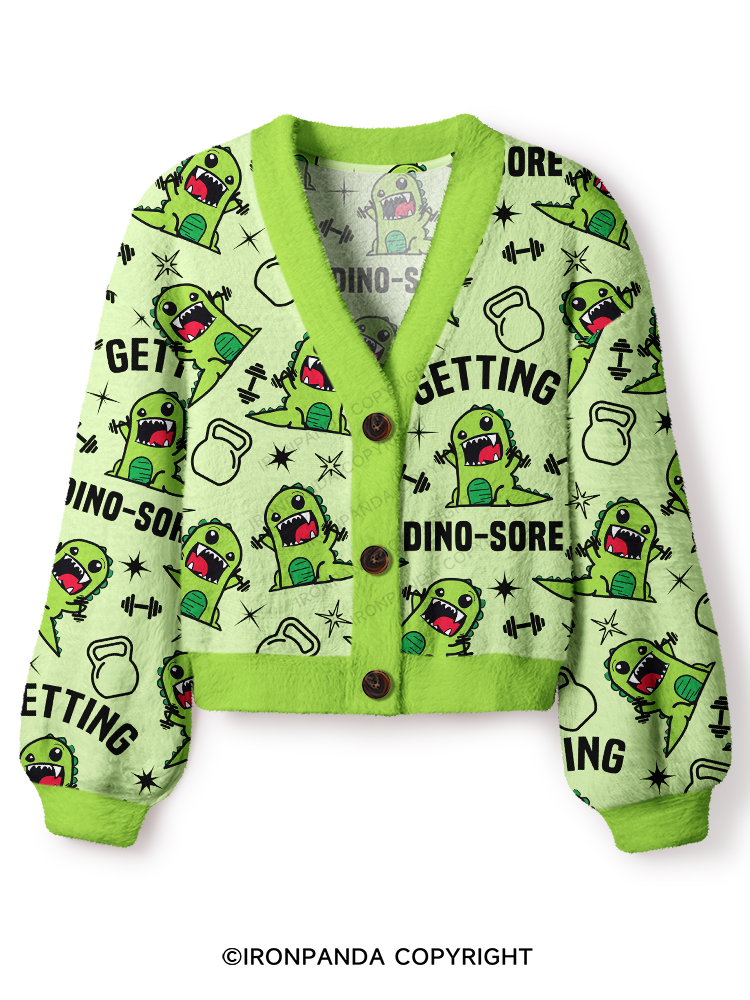 Getting Dino-Sore Crop Ugly Cardigan Sweater