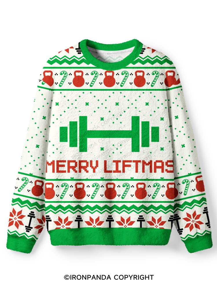 MERRY LIFTMAS FUNNY WORKOUT Ugly Fuzzy Fleece Sweater