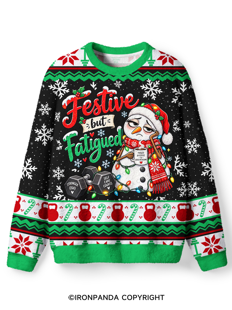 Funny Christmas Workout Snowman Ugly Fuzzy Fleece Sweater