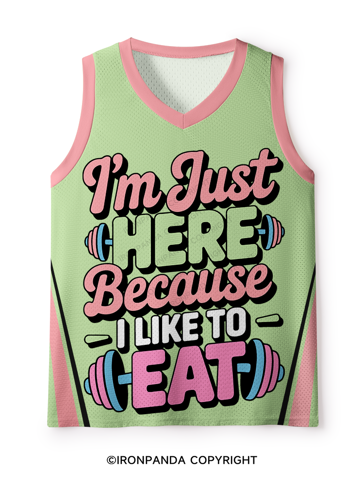 I'M JUST HERE BECAUSE I LIKE TO EAT FUNNY Mesh Tank Top