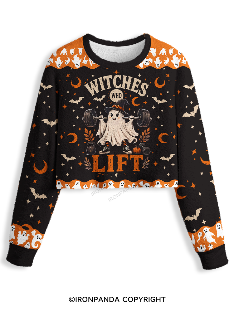 WITCHES WHO LIFT GHOST HALLOWEEN GYM Crop Ugly Sweater