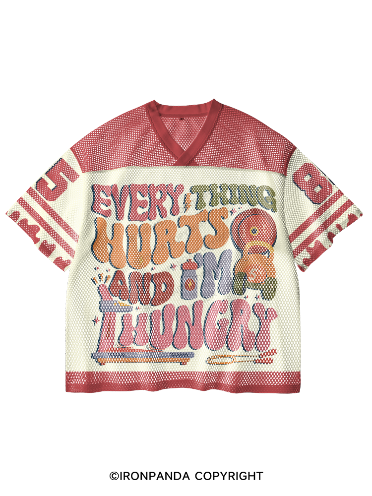 Everything Hurts And I'm Hungry Cute V-Neck Open Hole Mesh Top