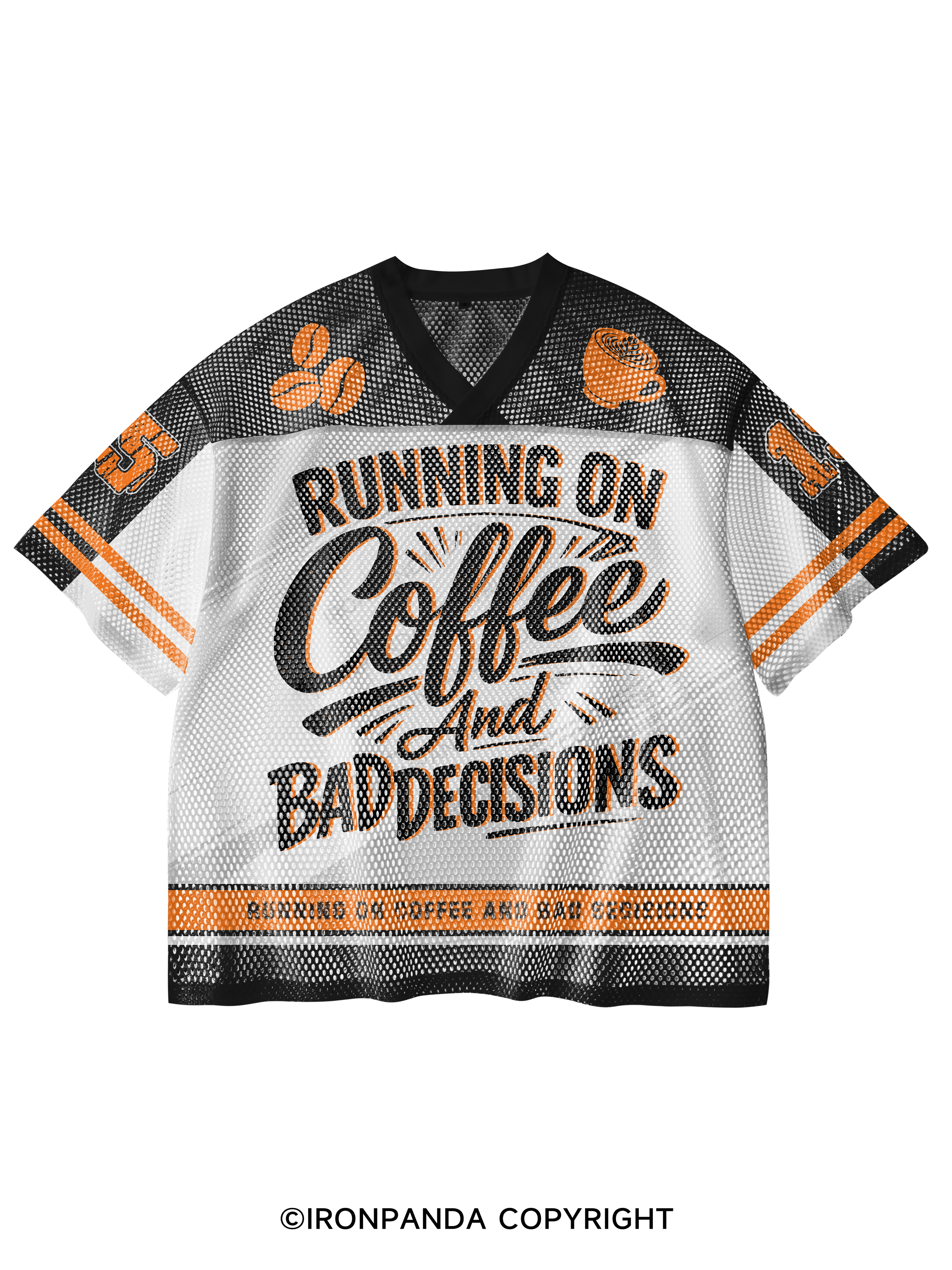 Running On Coffee And Bad Decisions V-Neck Open Hole Mesh Top