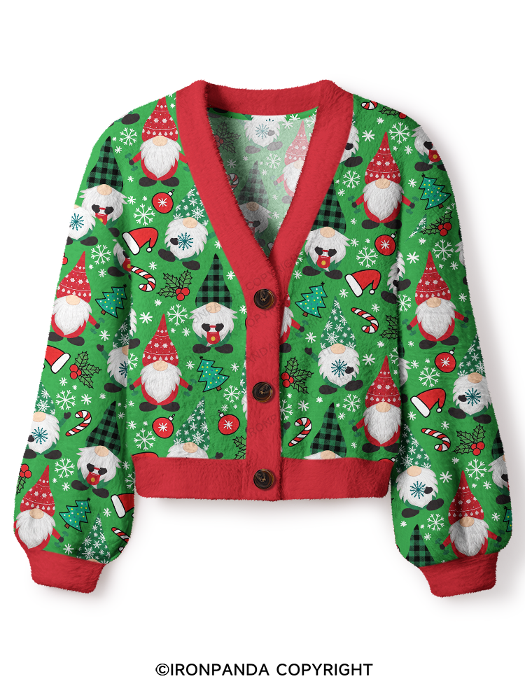Gnomes lifting weights Crop Ugly Cardigan Sweater