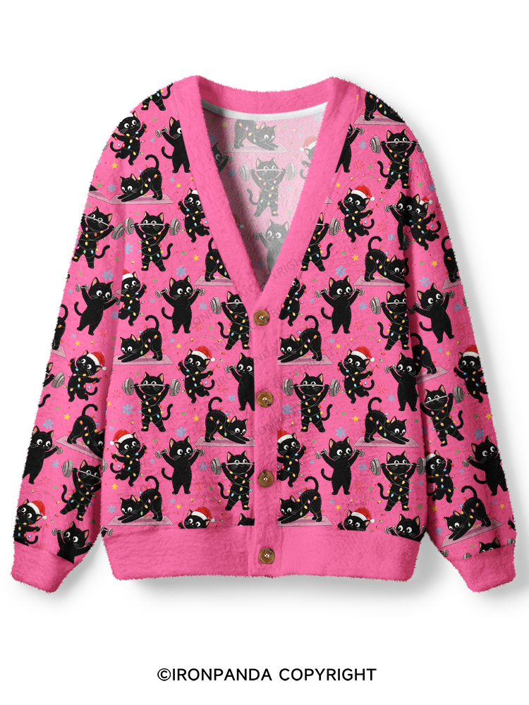 Christmas Fitness Black Cat Ugly Cardigan Sweater