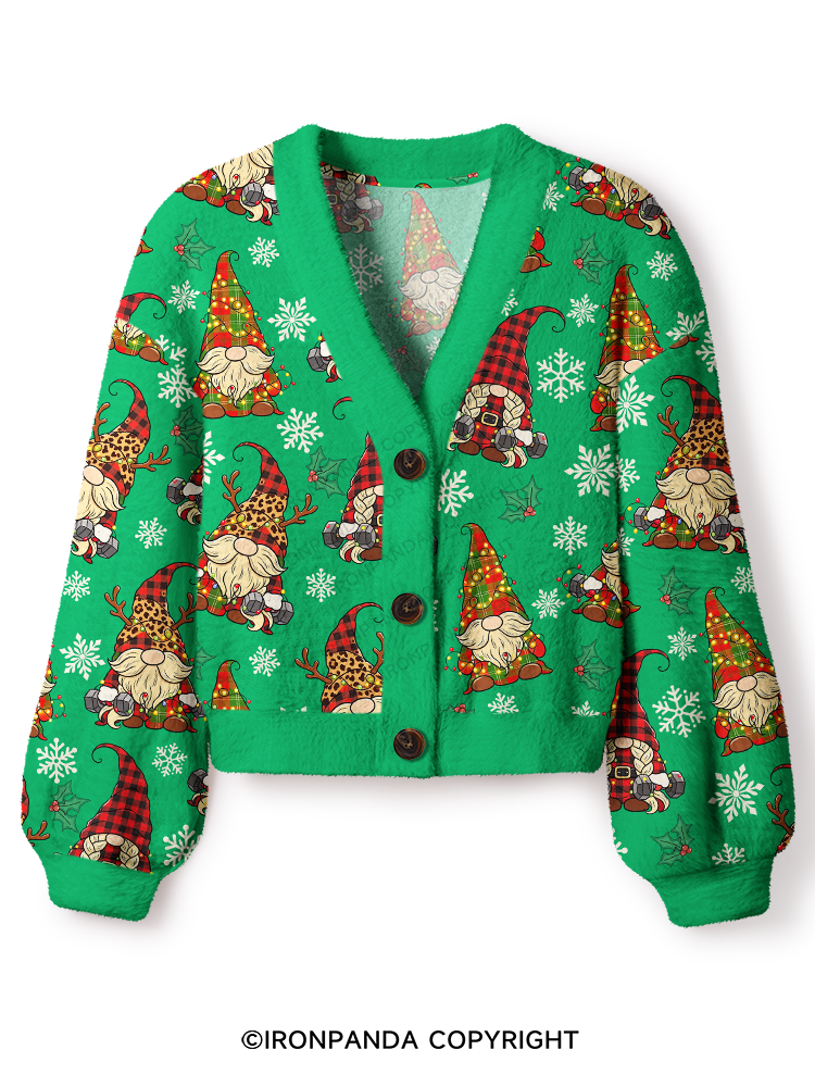 Funny Fitness Christmas Elf Crop Ugly Cardigan Sweater