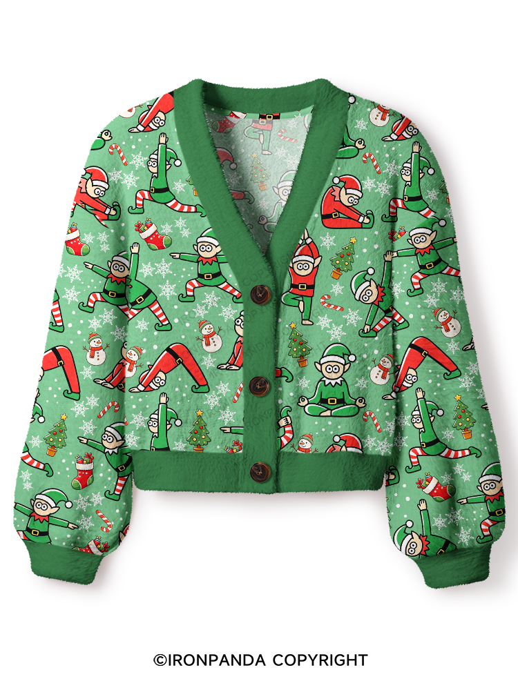 Funny Christmas Elf Crop Ugly Cardigan Sweater