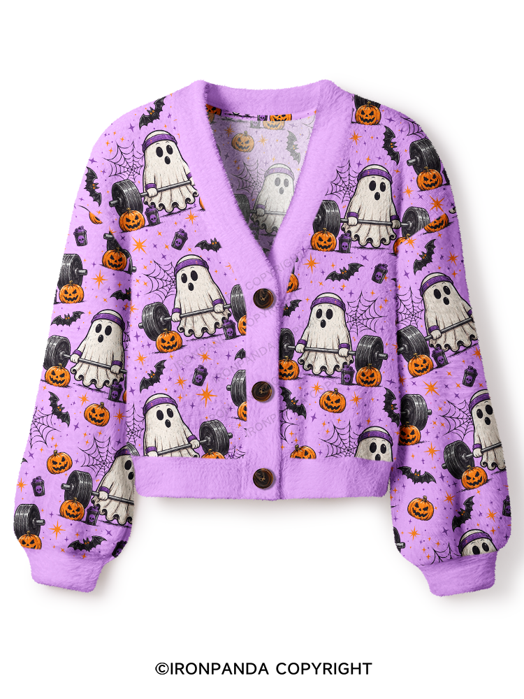 Cute Spooky Barbell Workout Crop Ugly Cardigan Sweater