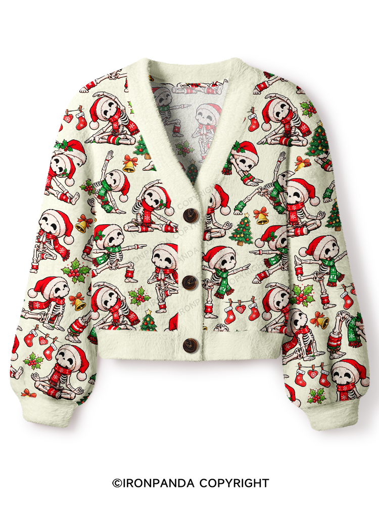 Yoga Skeleton Santa Crop Ugly Cardigan Sweater