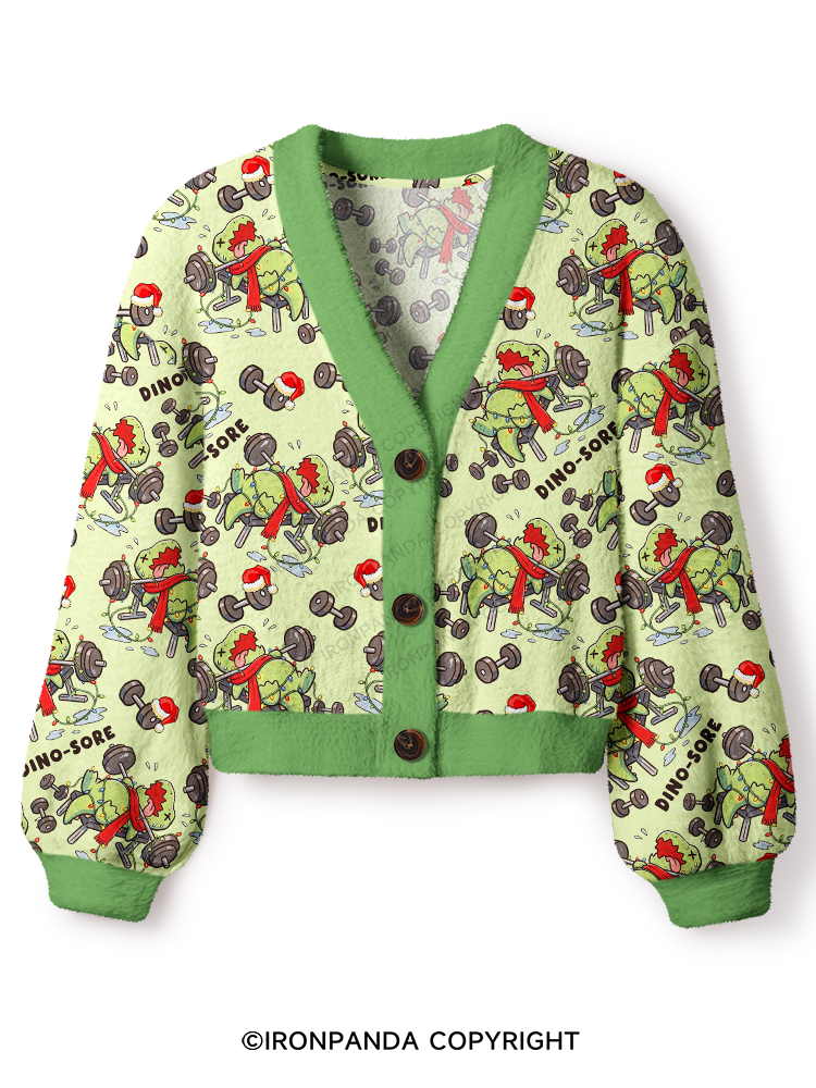 Christmas DINO-SORE Crop Ugly Cardigan Sweater