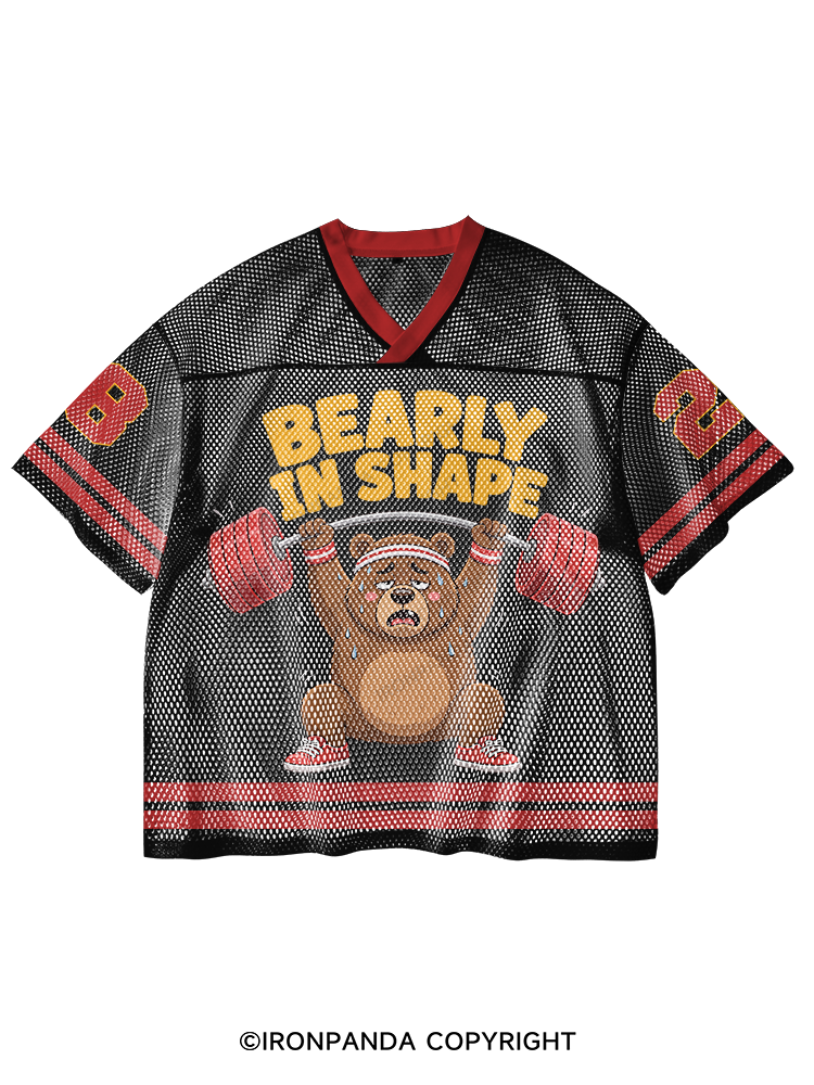 Funny Bear Workout Bearly In Shape V-Neck Open Hole Mesh Top