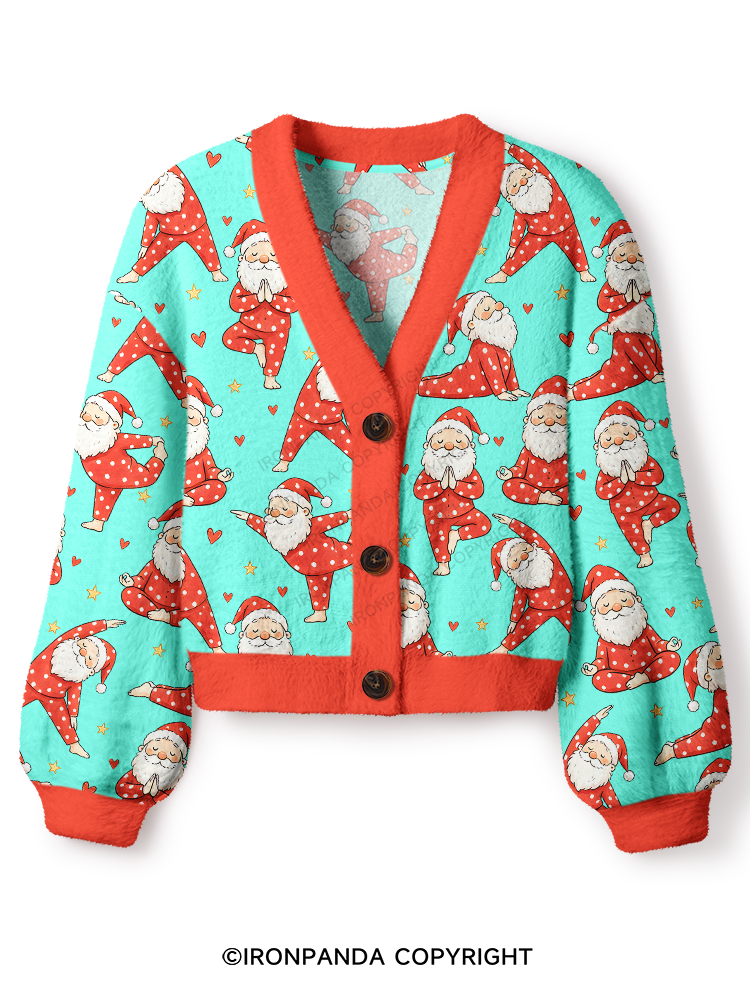 Funny Santa Yoga Crop Ugly Cardigan Sweater