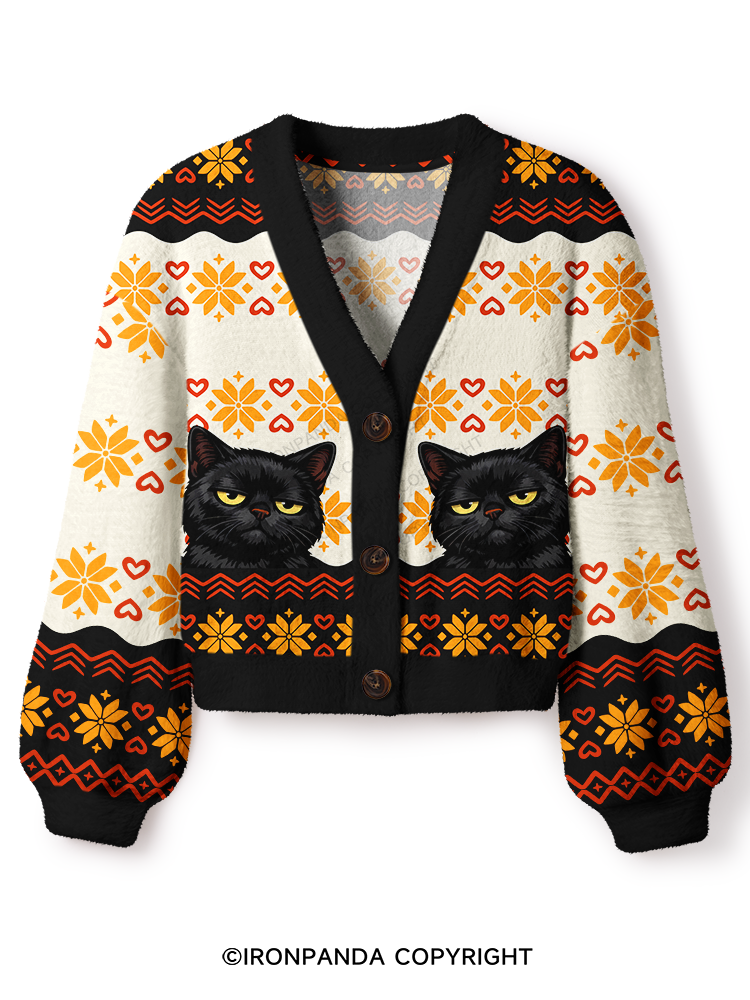 BRUH CAT Crop Ugly Cardigan Sweater