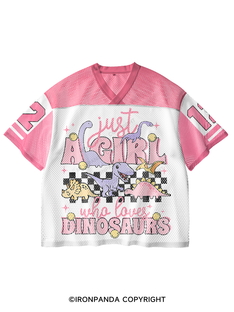 Just A Girl Who Loves Dinosaurs Cartoon V-Neck Open Hole Mesh Top