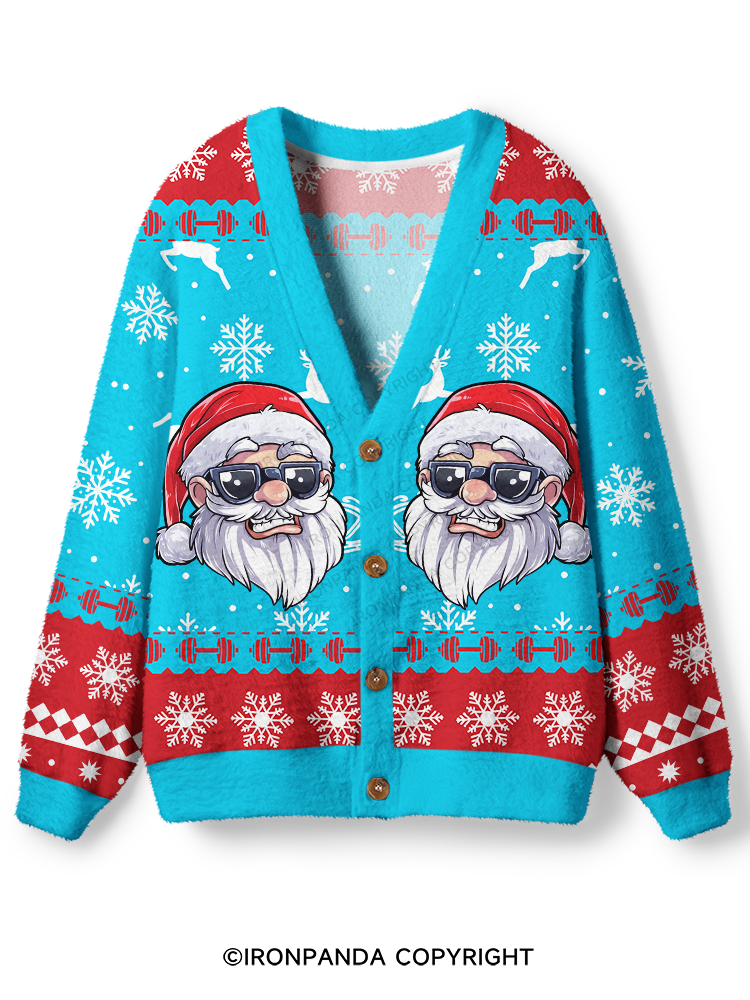 Santa Weightlifting Christmas Ugly Cardigan Sweater