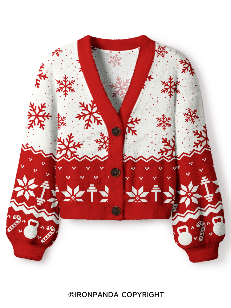 STRENGTH TRAINING CHRISTMAS SNOWFLAKE Crop Ugly Cardigan Sweater