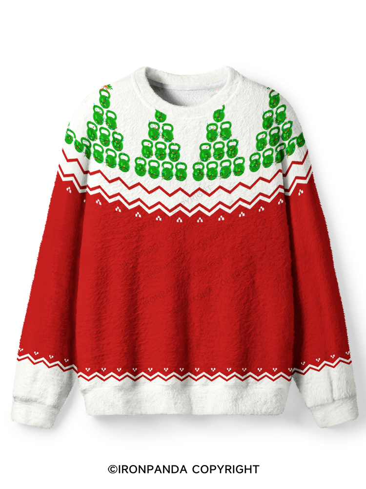 KETTLEBELL CHRISTMAS TREE Ugly Fuzzy Fleece Sweater