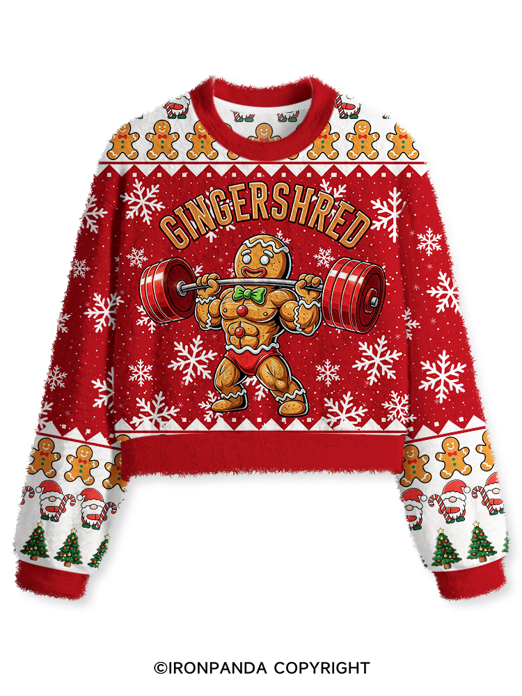 Gingerbread Weightlifting Fuzzy Fleece Crop Sweater