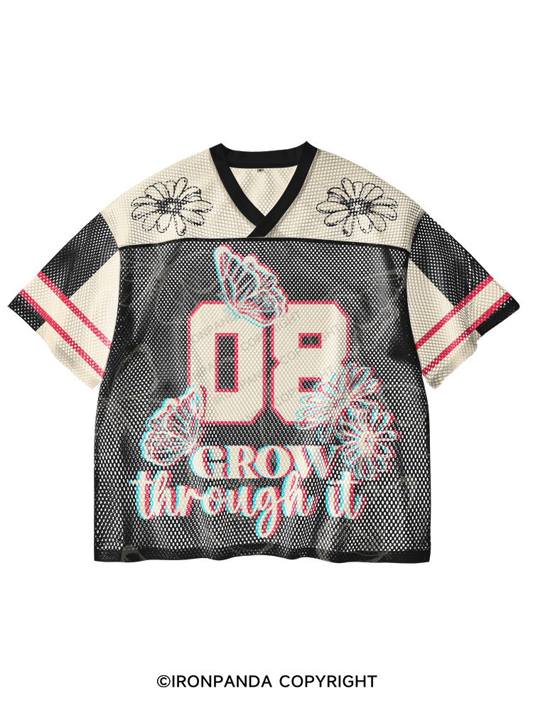 Grow Through It V-Neck Open Hole Mesh Top