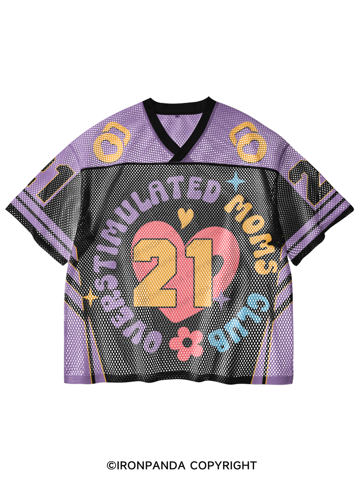 OVER STIMULATED MOMS CLUB V-Neck Open Hole Mesh Top