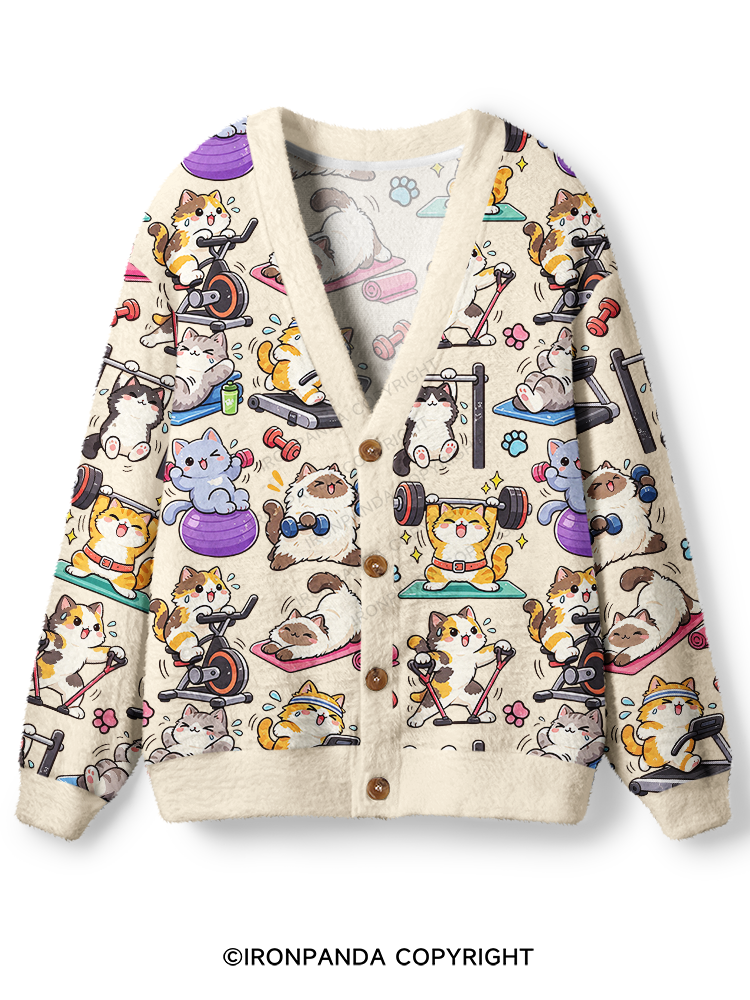 Fitness Cats Gym Ugly Cardigan Sweater