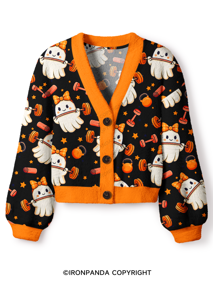 WORKING ON MY BOOTY FUNNY GHOST Crop Ugly Cardigan Sweater