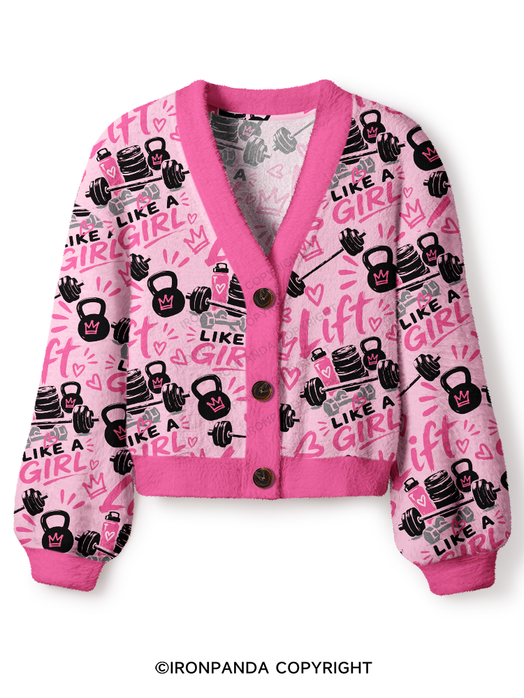Lift Like a Girl Crop Ugly Cardigan Sweater