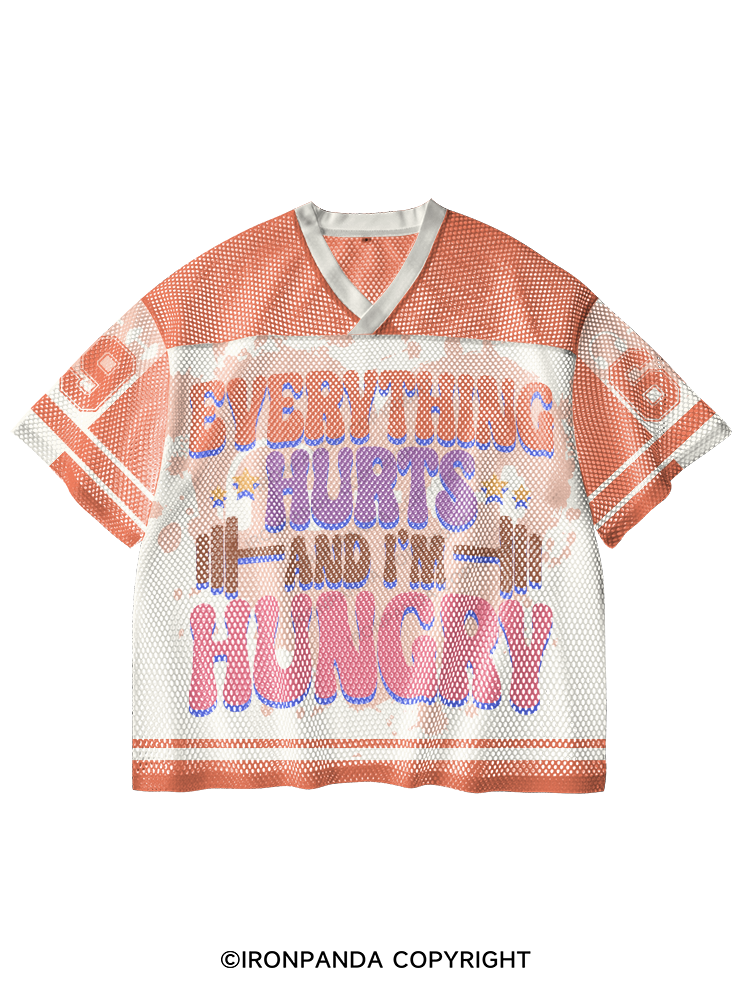 Everything Hurts And I'm Hungry V-Neck Open Hole Mesh Top