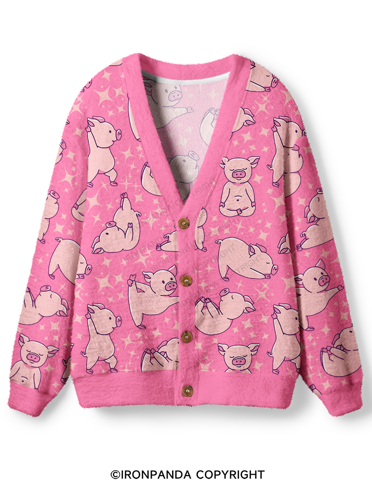 YOGA PINK PIGS Ugly Cardigan Sweater