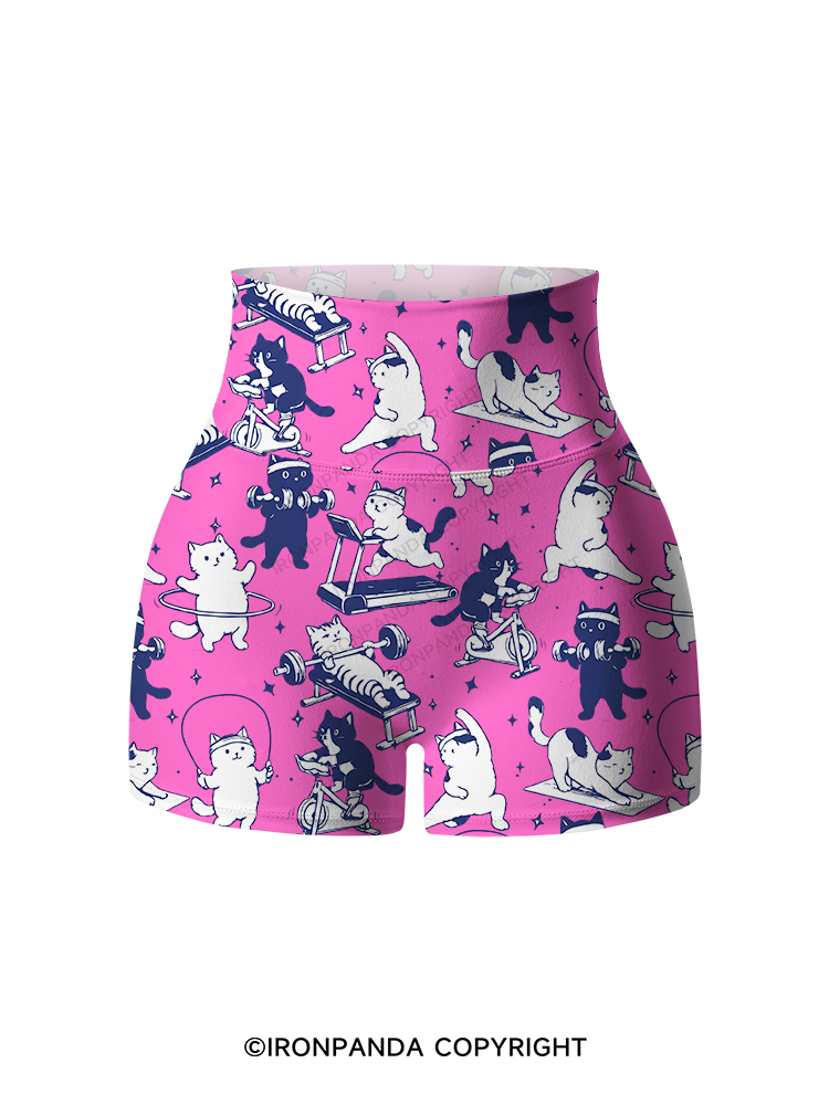 PINK WORKOUT CATS Printed Yoga Shorts
