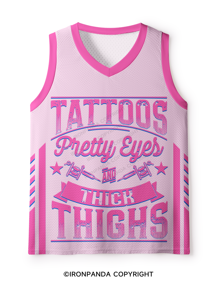 TATTOOS PRETTY EYES AND THICK THIGHS Mesh Tank Top