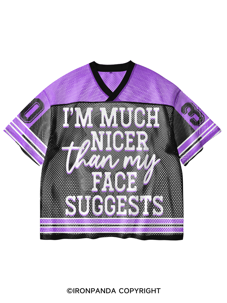 I'm Nicer Than My Face V-Neck Open Hole Mesh Top