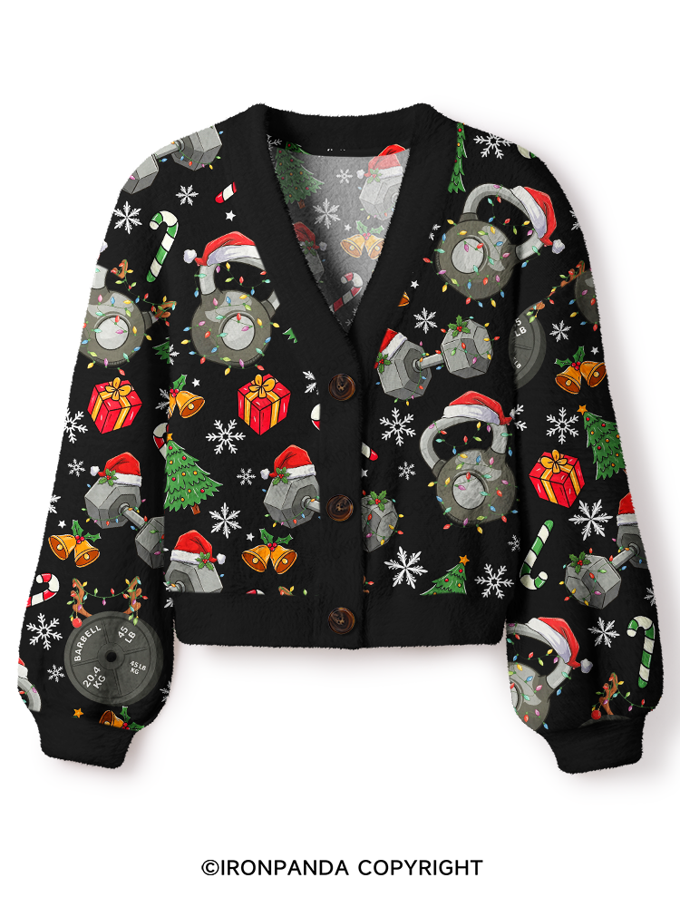 Kettlebell Christmas Crop Ugly Cardigan Sweater