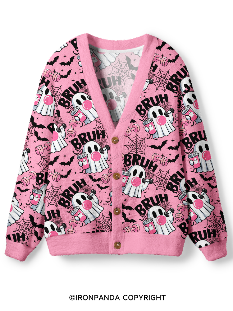 BRUH Ghost Ugly Cardigan Sweater