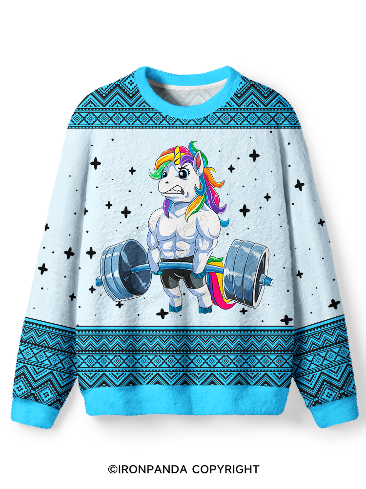 WEIGHTLIFTING UNICORN Ugly Fuzzy Fleece Sweater