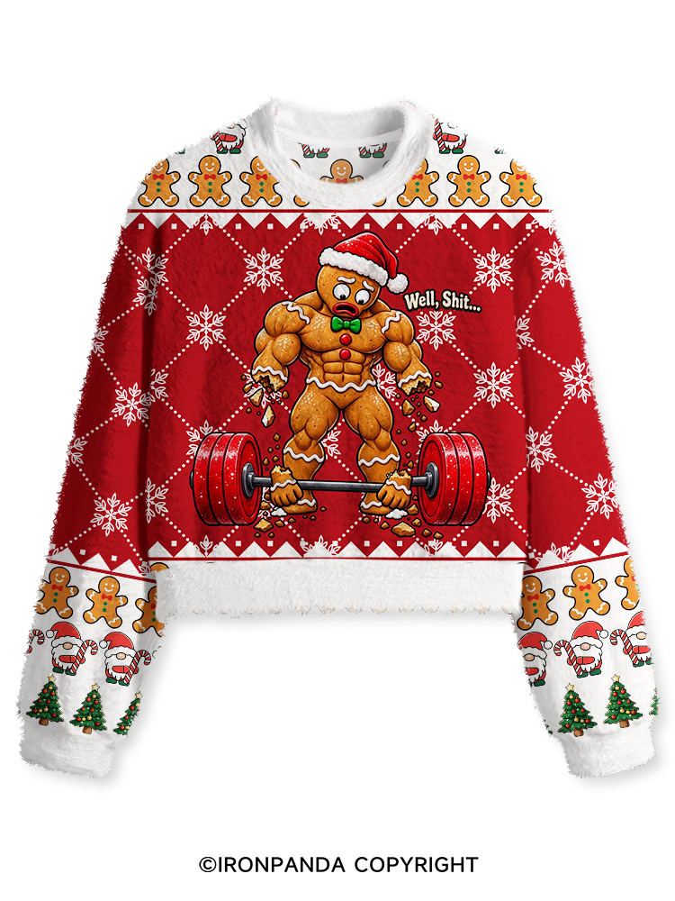 Well Shit Muscular Gingerbread Fuzzy Fleece Crop Sweater