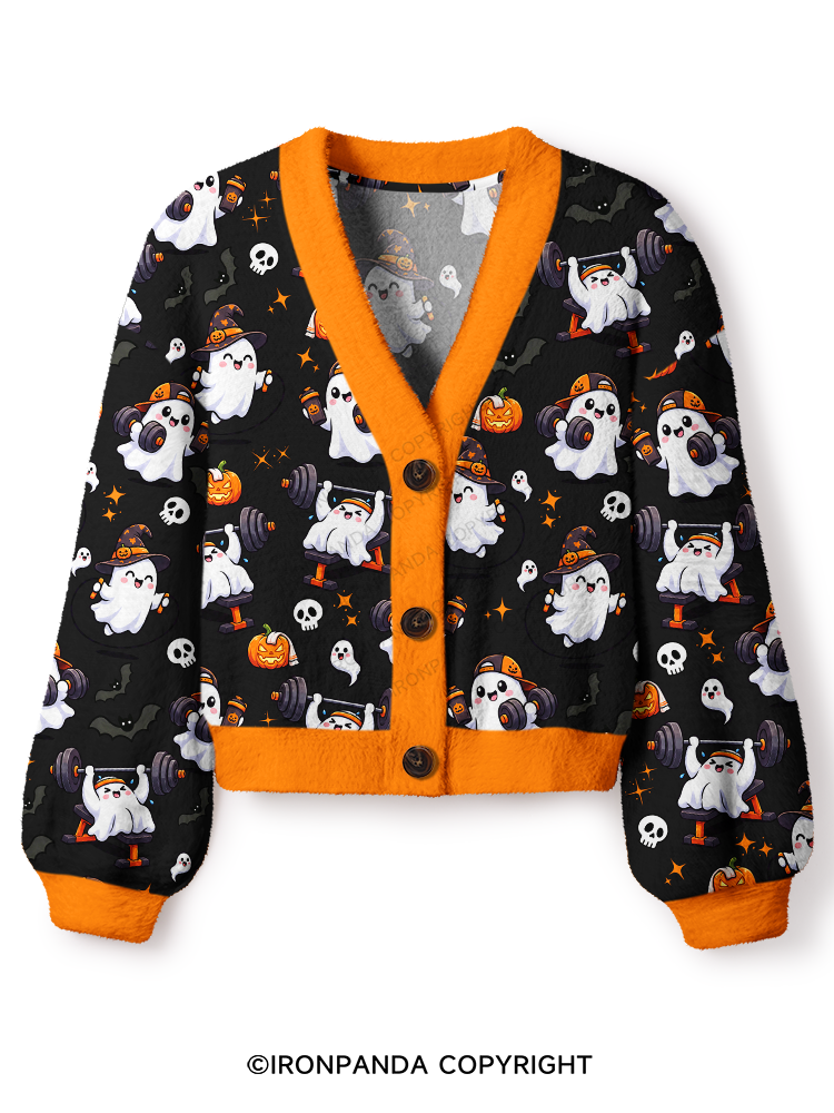 Funny Ghost Fitness Crop Ugly Cardigan Sweater