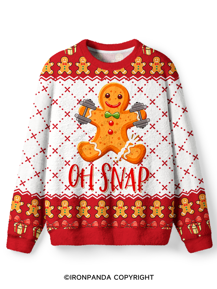 Oh Snap Gingerbread Workout Ugly Fuzzy Fleece Sweater