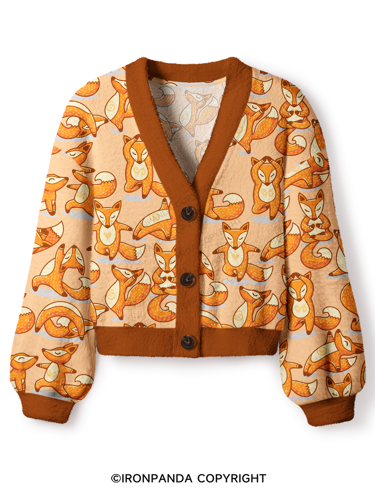 FOREST SPIRIT FOX STRETCH TIME Crop Ugly Cardigan Sweater