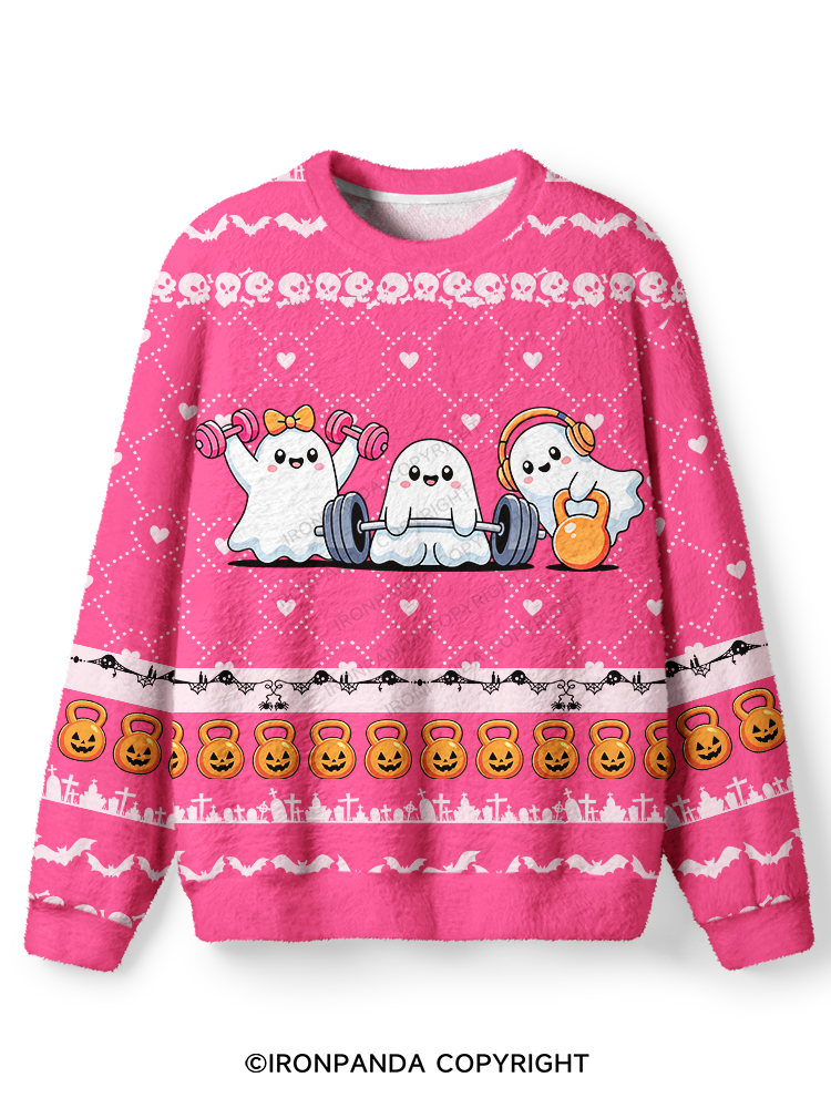 WEIGHTLIFTING SPOOKY FUNNY GYM Ugly Fuzzy Fleece Sweater