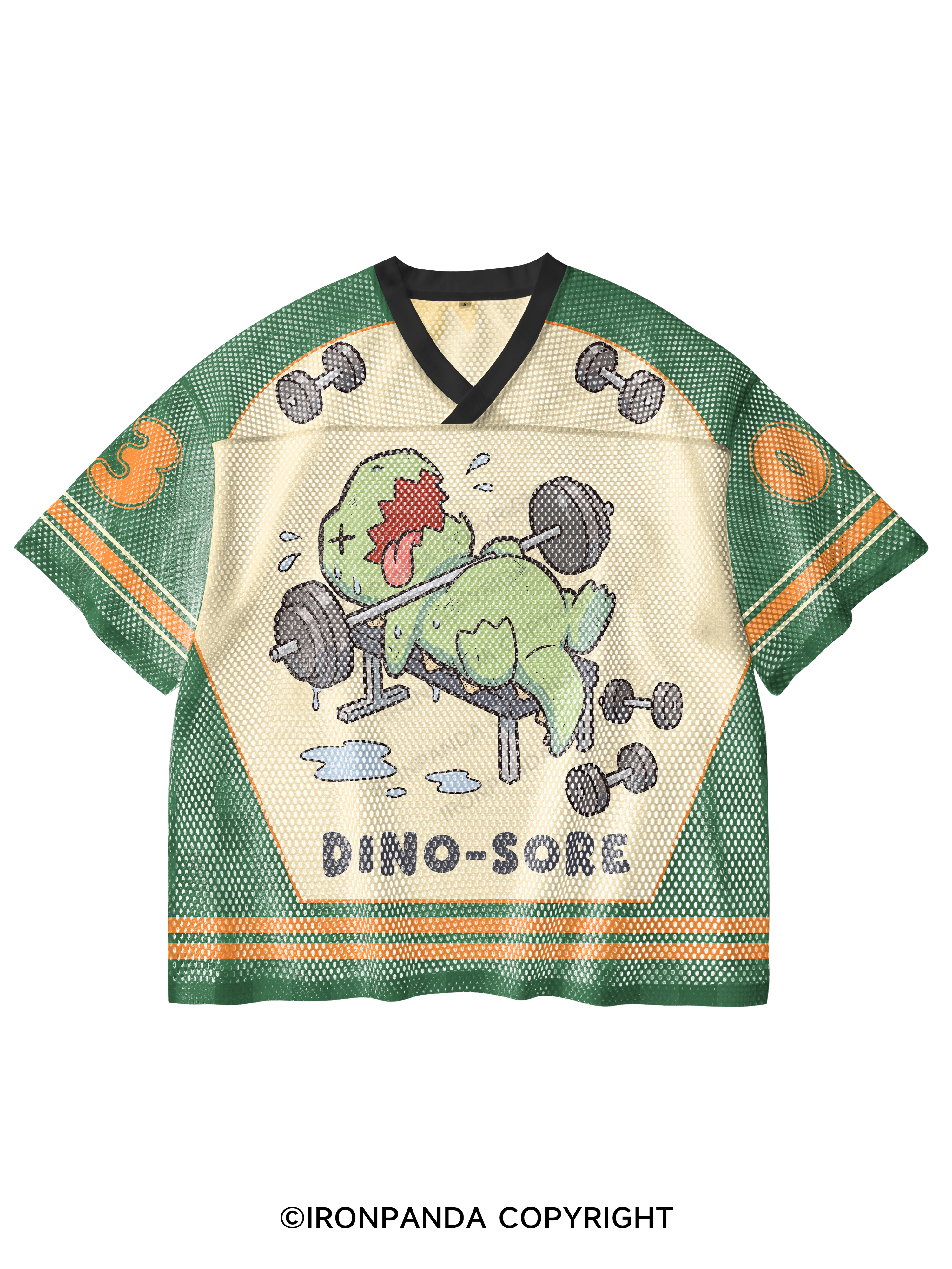 DINO-SORE FUNNY V-Neck Open Hole Mesh Top