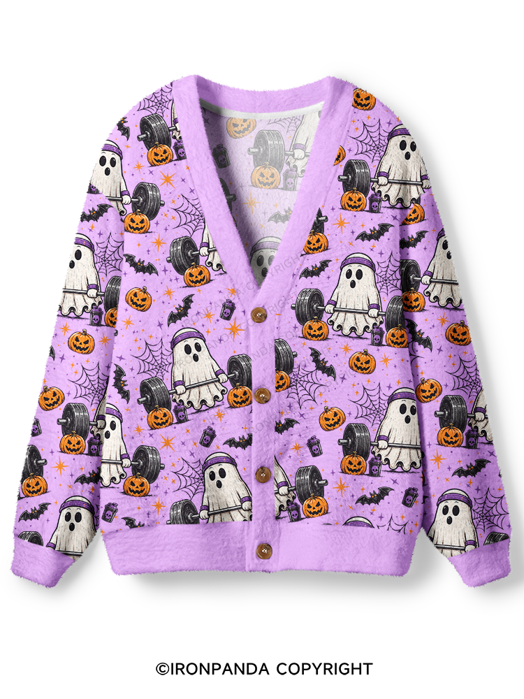 Cute Spooky Barbell Workout Ugly Cardigan Sweater