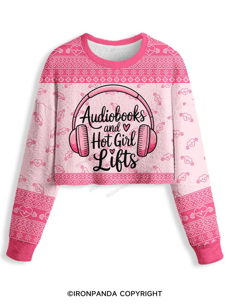 AUDIOBOOKS AND HOT GIRL LIFTS HEART Crop Ugly Sweater