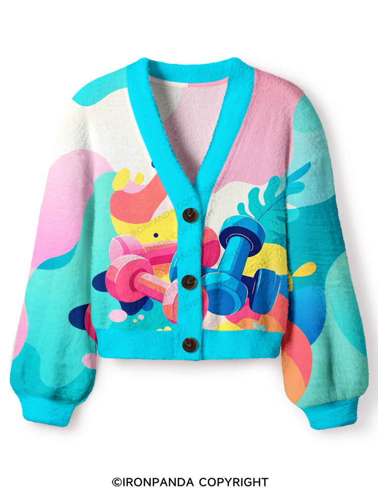 DOPAMINE DUMBBELL PARTY Crop Ugly Cardigan Sweater