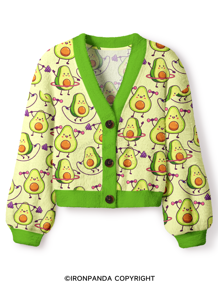 CUTE AVOCADO FITNESS PARTY Crop Ugly Cardigan Sweater